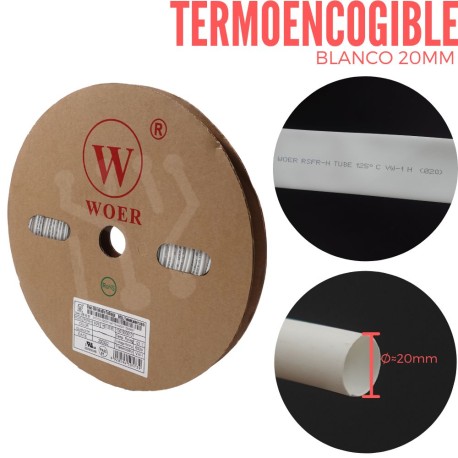 Termoencogible Blanco 20mm X Metro