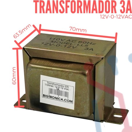 Transformador 12VAC-0-12VAC 3A