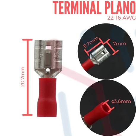 Terminal Grande Aislada Plana AWG 22-16