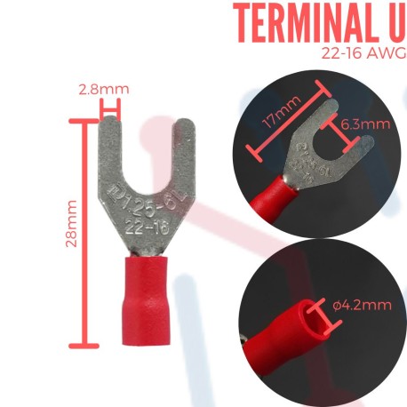 Terminal U Aislada AWG 22-16 (6.3mm)