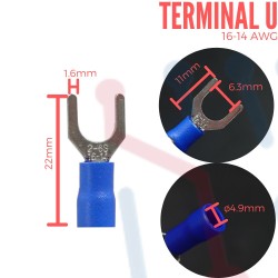 Terminal U Pequeña Aislada AWG 16-14 (6.3mm)