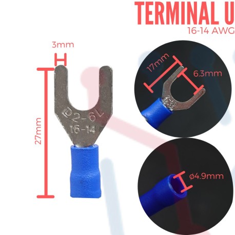 Terminal U Grande Aislada AWG 16-14 (6.3mm)