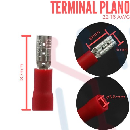 Terminal Pequeña Aislada Plana AWG 22-16