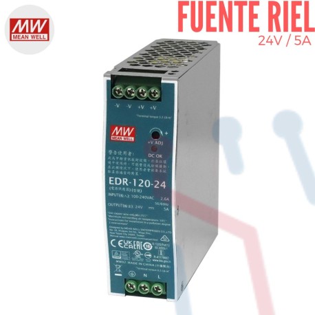 Fuente Riel 24V 5A Mean Well