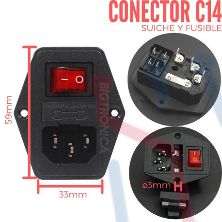 Conector Chasis C14 con Portafusible Suiche