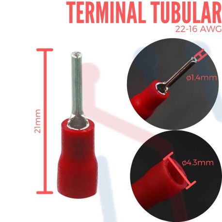 Terminal Tubular Aislada AWG 22-16