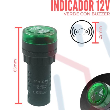 Indicador Verde con Buzzer 12V