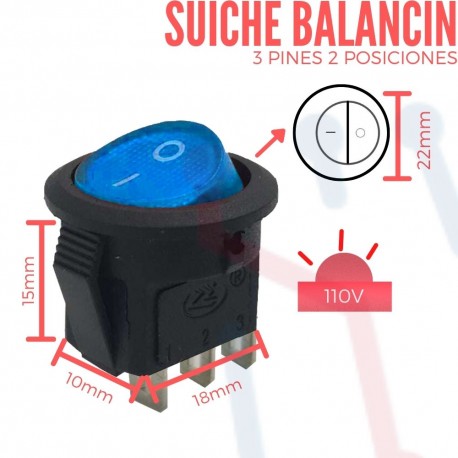 Suiche Balancin Azul Piloto 3 Pines 10A