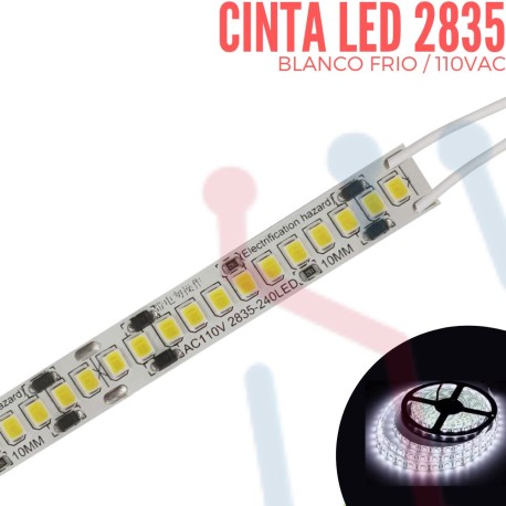 Cinta LED 2835 Blanco Frio 110VAC 240Led's (1 Metro)