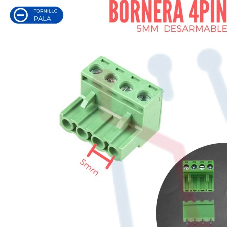 Bornera Desarmable 4PIN 5mm Verde