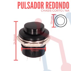 Pulsador Negro Chasis Corto NA 16mm