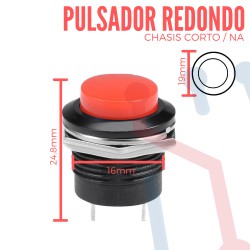 Pulsador Rojo Chasis Corto NA 16mm