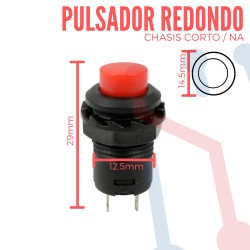 Pulsador Rojo Chasis Corto NA 12.5mm