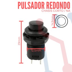 Pulsador Negro Chasis Corto NA 12.5mm