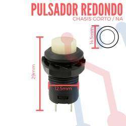 Pulsador Blanco Chasis Corto NA 12.5mm
