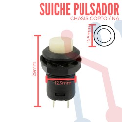 Suiche Pulsador Negro NA 12.5mm