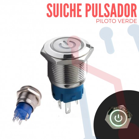 Suiche Pulsador Metálico Piloto Verde con Logo
