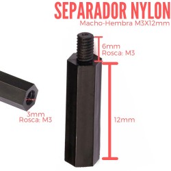 Separador de nylon Macho-Hembra 12mm