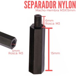 Separador de nylon Macho-Hembra 15mm