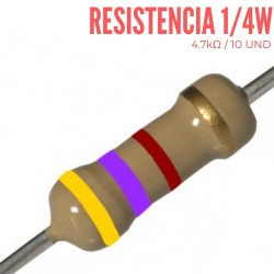 Resistencia 4.7K Ohm 1/4 W 10 UND