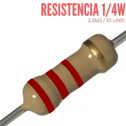 Resistencia 2.2K Ohm 1/4 W 10 UND