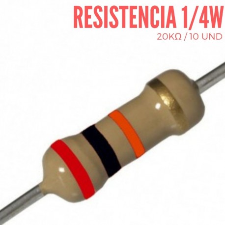 Resistencia 20K Ohm 1/4 W 10 UND