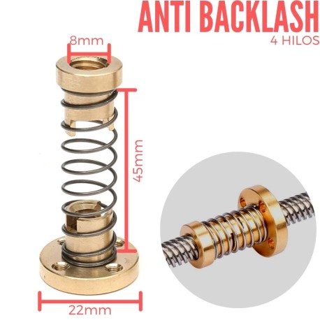 Tuerca T8 Anti Backlash (4 hilos)