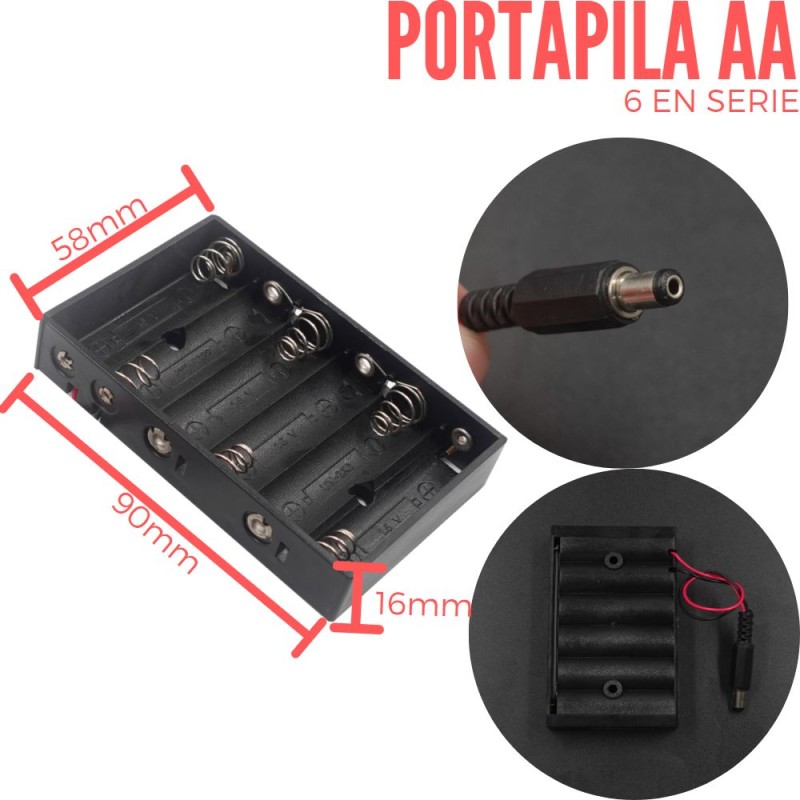Portapila Porta Pilas Para 6 Baterias AA 9V - yorobotics