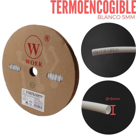 Termoencogible Blanco 5mm X Metro