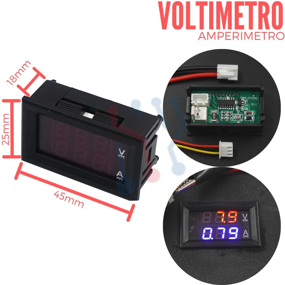 Voltimetro y Amperimetro digital, DC 100V, 10A