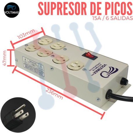 Multitoma Cuadrado 6 Salidas con Supresor de Picos (MMCC-335)